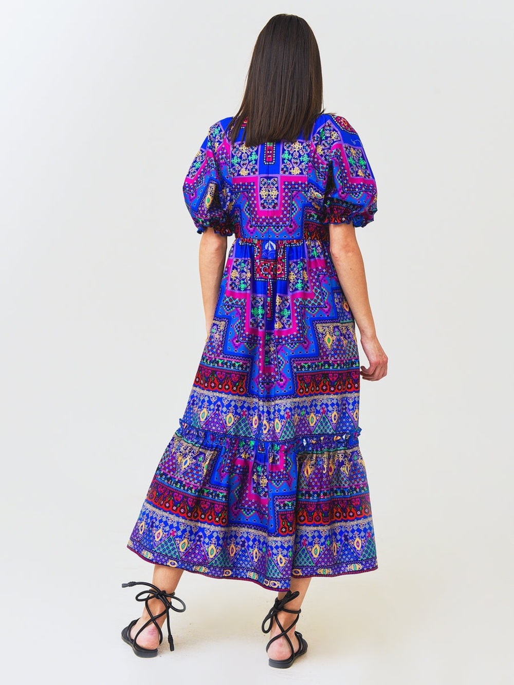 Hunter Bell Palmer Dress Multicolor Print Midi Maxi Puff Sleeve size Small - Picture 2 of 8